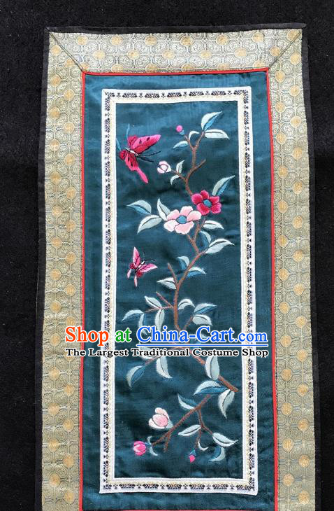 Chinese National Embroidered Butterfly Flowers Paintings Traditional Handmade Embroidery Decorative Navy Silk Picture Craft