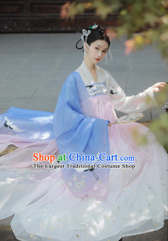 Chinese Tang Dynasty Noble Consort Costumes Traditional Ancient Goddess Hanfu Garment Blue Cloak Blouse and Dress Full Set