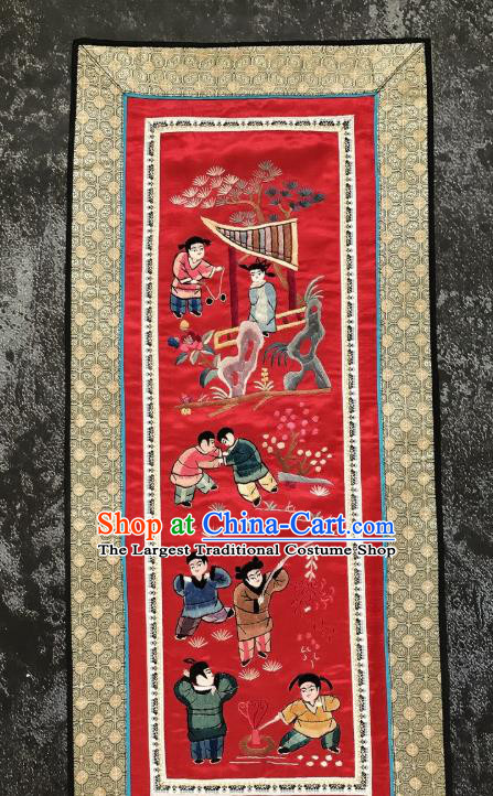 Chinese National Embroidered New Year Kids Paintings Traditional Handmade Embroidery Decorative Red Silk Picture Craft