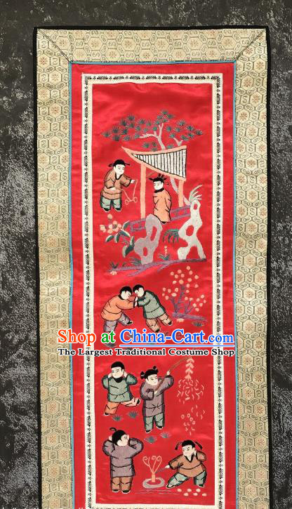 Chinese National Embroidered Character Red Silk Paintings Traditional Handmade Embroidery Decorative Picture Craft