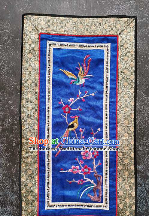 Chinese National Embroidered Plum Blossom Royalblue Silk Paintings Traditional Handmade Embroidery Decorative Picture Craft