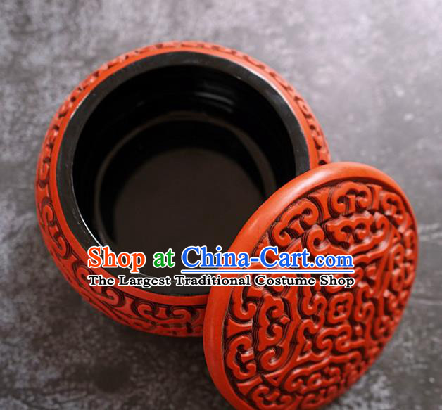 Chinese Traditional Carved Lacquerware Inkpad Box Accessories Handmade Red Lacquer Rouge Box Craft