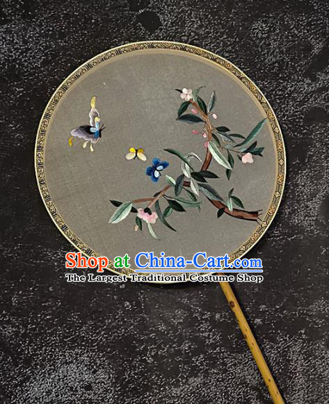 Chinese Traditional Silk Palace Fans Handmade Embroidered Butterfly Flower Round Fan Embroidery Craft