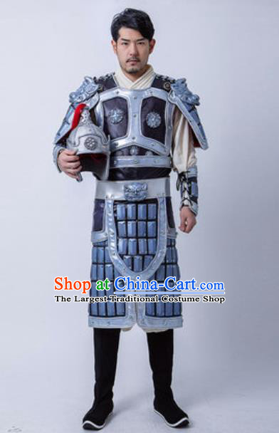 Chinese Traditional Three Kingdoms Period General Armor Costume Drama Ancient Military Officer Zhao Yun Clothing and Helmet for Men