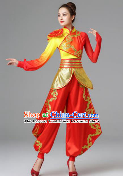 Traditional Chinese Folk Dance Red Outfits Dress Drum Dance Yangko Dance Stage Performance Costume for Women