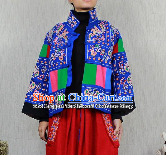 Traditional Chinese Embroidered Blue Short Coat National Costume Tang Suit Plated Buttons Upper Outer Garment for Women