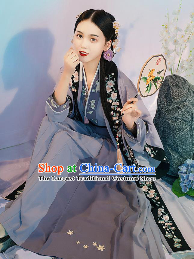 Traditional Chinese Song Dynasty Noble Female Hanfu Dress Apparels Ancient Young Mistress Historical Costumes Embroidered Cloak Blouse and Skirt Full Set