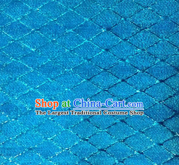 Chinese Traditional Argyle Pattern Design Blue Brocade Fabric Tapestry Cloth Asian Silk Satin Material