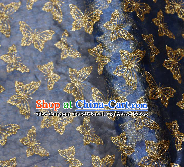 Chinese Traditional Butterfly Pattern Design Navy Veil Fabric Cloth Organdy Material Asian Dress Grenadine Drapery