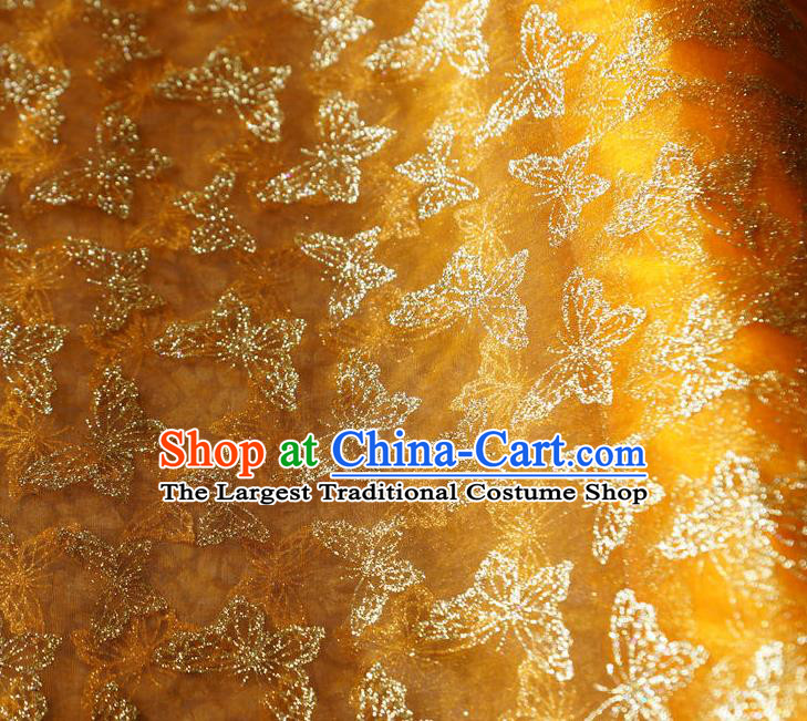 Chinese Traditional Butterfly Pattern Design Orange Veil Fabric Cloth Organdy Material Asian Dress Grenadine Drapery