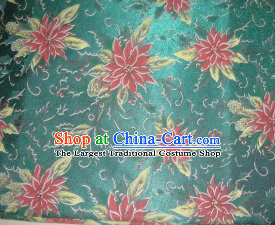 Chinese Traditional Christmas Flower Pattern Design DIY Green Spandex Fabric Cloth Chemical Fiber Material Asian Dress Drapery