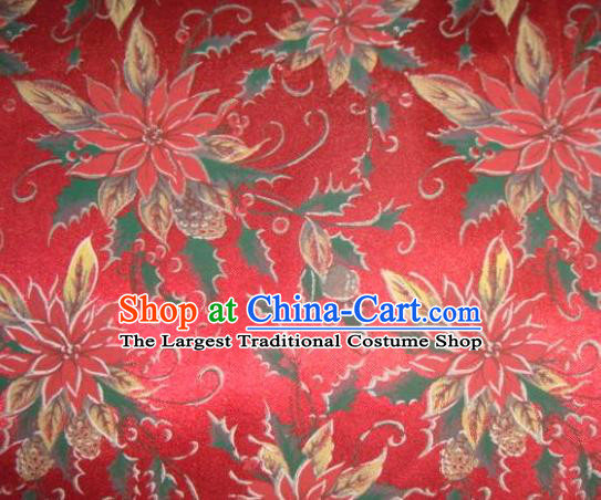 Chinese Traditional Christmas Flower Pattern Design DIY Red Spandex Fabric Cloth Chemical Fiber Material Asian Dress Drapery