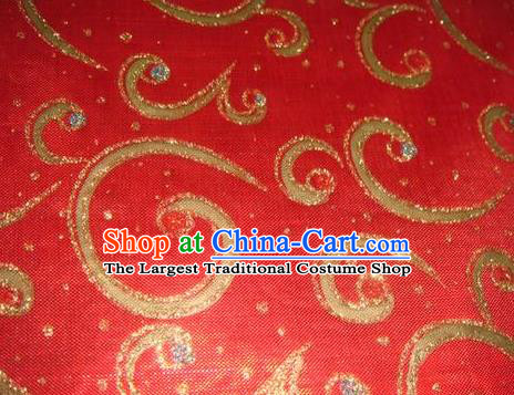 Chinese Traditional Gilding Pattern Design Red Satin Fabric Cloth Silk Crepe Material Asian Dress Drapery