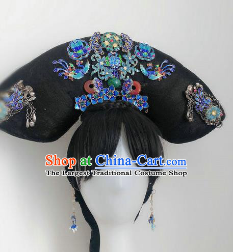 Chinese Traditional Qing Dynasty Empress Headwear Ancient Manchu Queen Flag Bun Hair Accessories