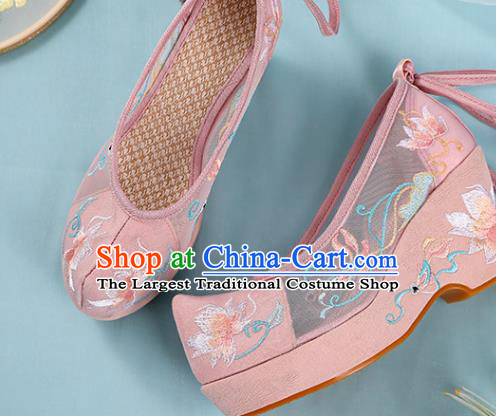 Chinese Traditional National Shoes Embroidered Pink Shoes Hanfu Shoes Women Shoes High Heels Sandals