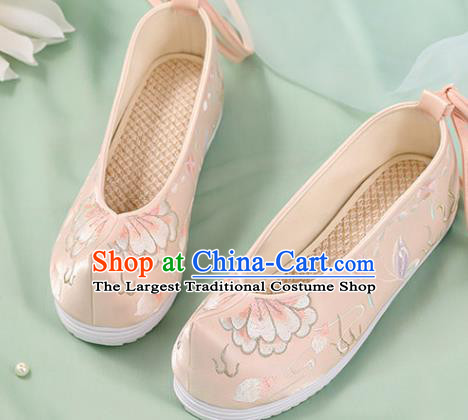 Chinese Traditional National Shoes Pink Cloth Shoes Embroidered Peony Shoes Hanfu Shoes Women Shoes Handmade Shoes