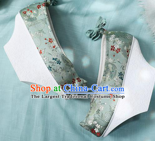 Chinese Qing Dynasty Princess Green Satin Embroidered Shoes Court Women Shoes Ancient Palace Lady Shoes Imperial Consort Saucers Shoes