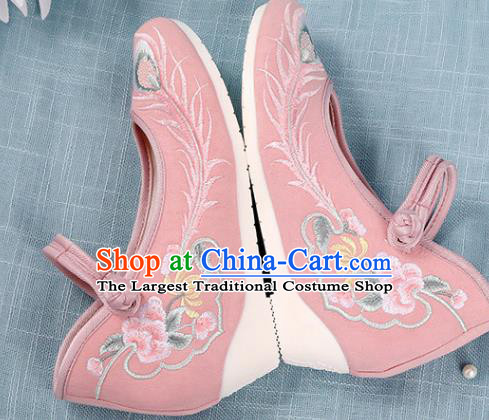 Chinese Traditional National Shoes Pink Cloth Shoes Embroidered Shoes Hanfu Shoes Women Shoes Increased Within Shoes