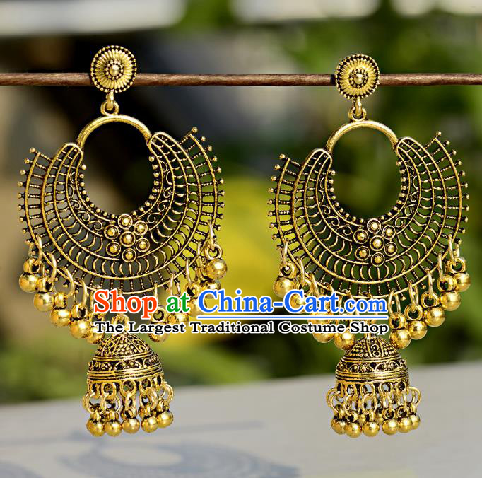 Asian India Traditional Golden Bells Eardrop Asia Indian Tassel Earrings Belly Dance Jewelry Accessories for Women