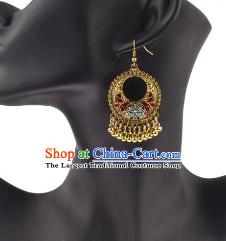 Asian India Traditional Golden Eardrop Asia Indian Bells Tassel Earrings Belly Dance Jewelry Accessories for Women