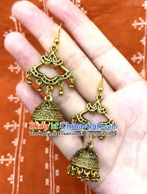 Asian India Traditional Golden Alloy Eardrop Asia Indian Tassel Earrings Belly Dance Jewelry Accessories for Women