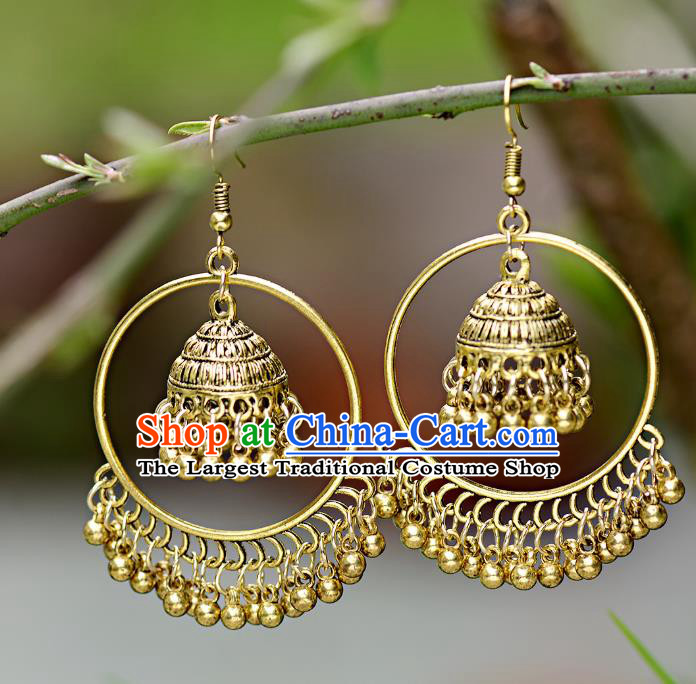 Asian India Traditional Accessories Asia Indian Bollywood Dance Earrings Jewelry Golden Bells Tassel Eardrop for Women