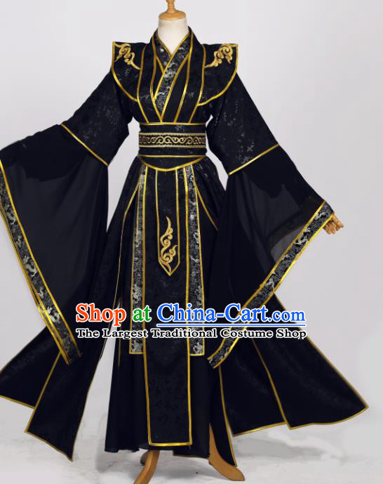 Traditional Chinese Cosplay Chivalrous Male Costumes Ancient Royal Prince Garment Swordsman Black Clothing for Men