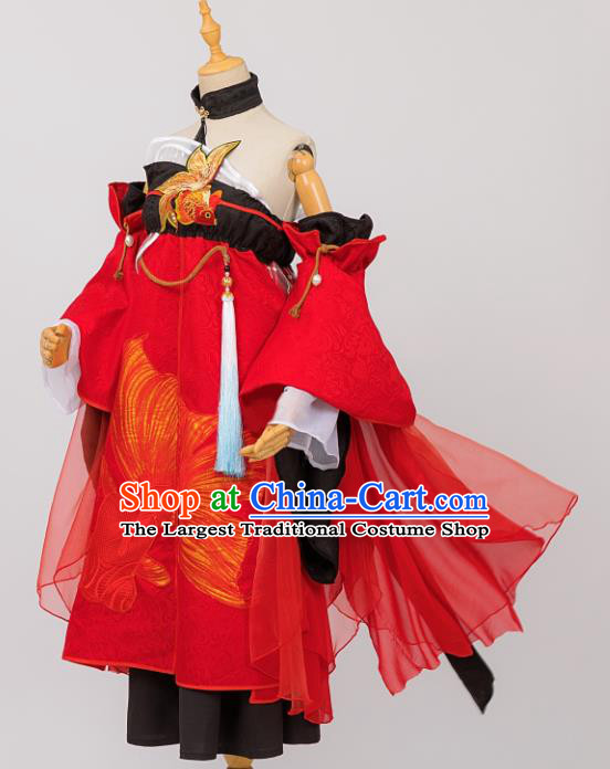 Traditional Chinese Cosplay Young Lady Hanfu Dress Costumes Ancient Fairy Clothing and Hair Accessories for Women