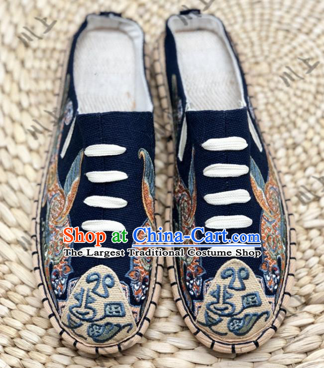 Chinese Traditional National Navy Canvas Shoes Embroidered Shoes Martial Arts Shoes Men Shoes Handmade Multi Layered Shoes