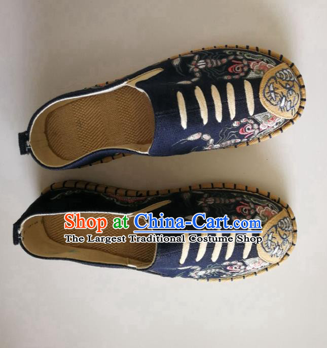 Chinese Traditional National Embroidered Navy Flax Shoes Martial Arts Shoes Men Shoes Handmade Shoes