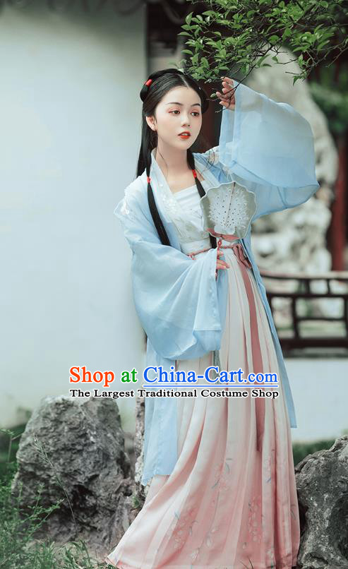 Traditional Chinese Song Dynasty Noble Lady Costumes Ancient Patrician Girl Hanfu Dress Embroidered BeiZi Blouse and Skirt Full Set