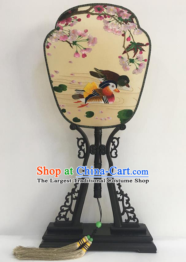 China Embroidered Mandarin Duck Fan Handmade Rosewood Palace Fan Traditional Silk Fan Classical Hanfu Accessories