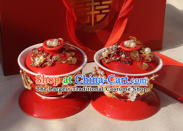 China Traditional Wedding Tea Cups Handmade Red Ceramics Cups