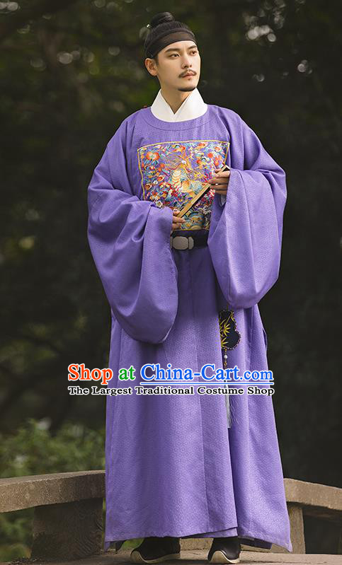 China Ancient Official Embroidered Hanfu Robe Traditional Ming Dynasty Noble Childe Historical Clothing for Men