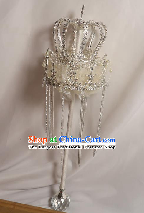 Handmade Queen White Crystal Sceptre Top Grade Wedding Bridal Bouquet Bride Royal Crown Cane