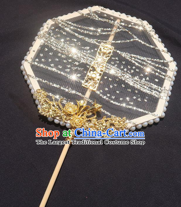 China Handmade Drilling Palace Fan Traditional Hanfu Silk Fan Classical Wedding Octagon Fan