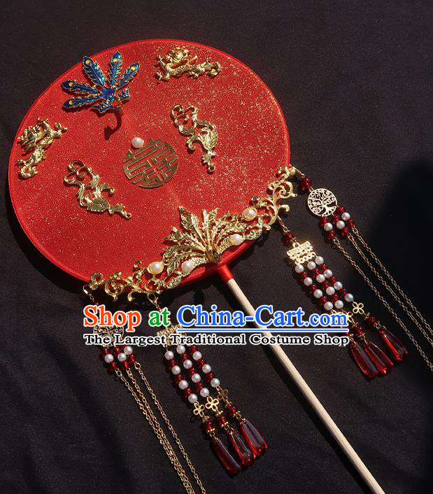 China Classical Wedding Red Silk Fan Traditional Princess Hanfu Fan Handmade Palace Fan