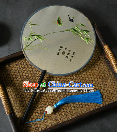 China Classical Dance Silk Circular Fan Traditional Suzhou Embroidered Bamboo Palace Fan Handmade Ebony Fan