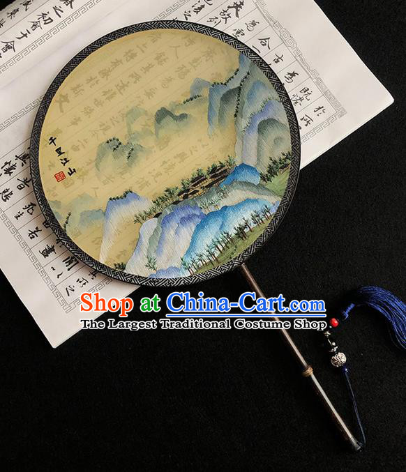 China Handmade Embroidered Vast Land Palace Fan Traditional Hanfu Fan Silk Fan Classical Dance Circular Fan