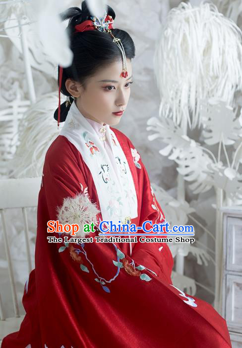 China Ancient Royal Mistress Hanfu Apparel Traditional Ming Dynasty Noble Countess Historical Clothing Embroidered Red Cape