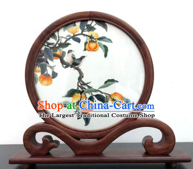 Chinese Embroidered Desk Screen Suzhou Double Side Embroidery Silk Craft Handmade Rosewood Table Ornament