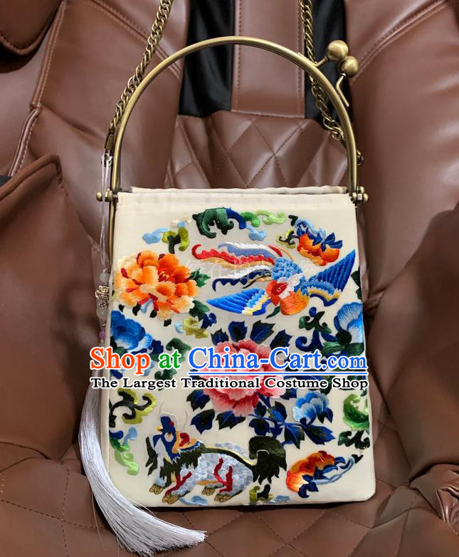 Chinese Embroidered Phoenix Peony Bag Embroidery Silk Craft Handmade Woman Handbag