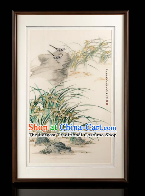 Chinese Walnut Decoration Painting Traditional Hunan Embroidery Craft Handmade Embroidered Orchids Silk Painting