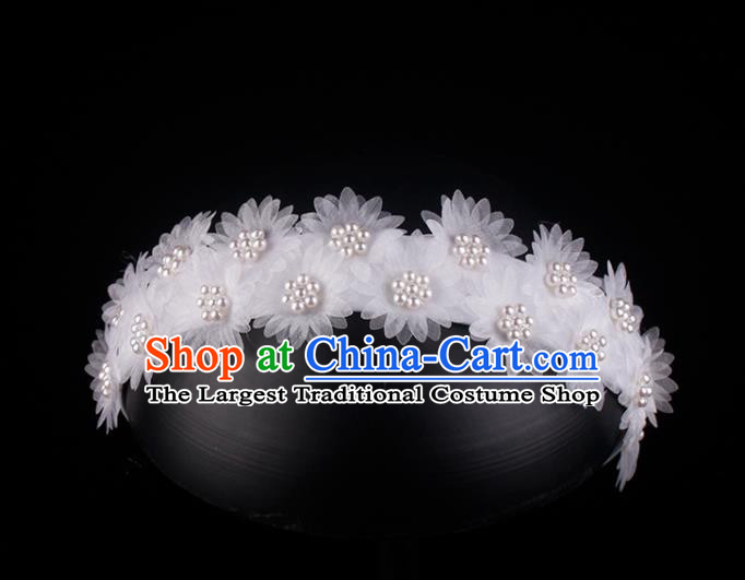 French Elegant Hair Accessories Wedding Pearls Headband Bride White Silk Daisy Hair Clasp