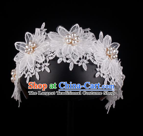 French Elegant Hair Accessories Bride White Lace Hair Clasp Wedding Princess Headband