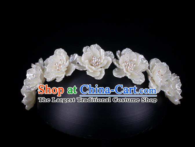 French Bride Acrylic Flowers Hair Clasp Wedding Princess Pearls Headband Elegant Hair Accessories