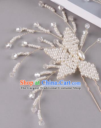 Top Grade Classical Beads Butterfly Hairpin Handmade Hair Stick Wedding Bride Hair Accessories