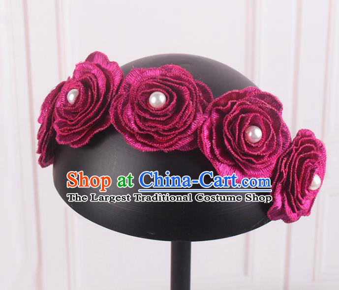 French Elegant Wedding Headband Hair Accessories Court Bride Rosy Rose Hair Clasp