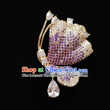 Handmade Crystal Butterfly Brooch Top Grade Purple Zircon Breastpin Jewelry Accessories