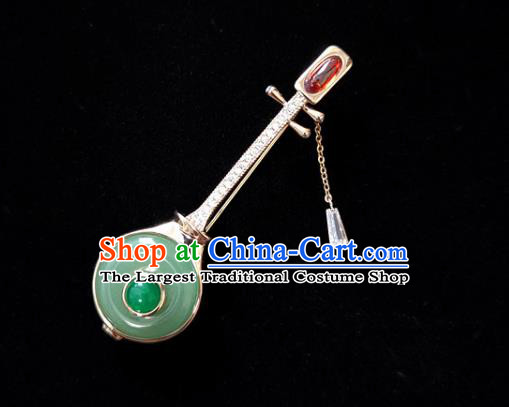 Handmade China Jade Brooch Accessories Cheongsam Crystal Lute Breastpin Classical Jewelry